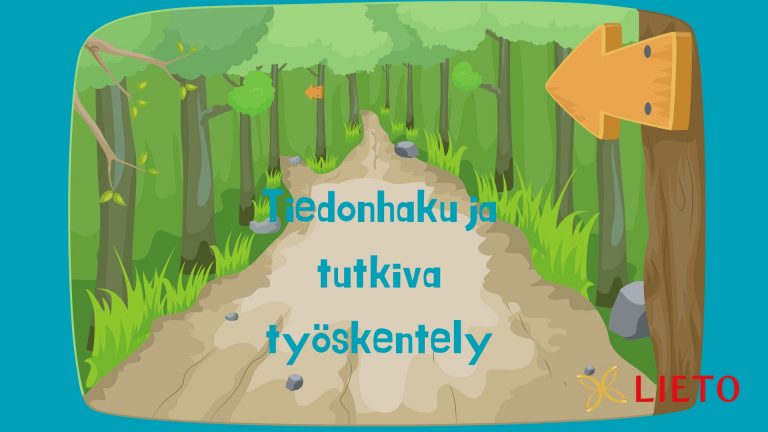 Koristeellinen kuva, jossa teksti Tiedonhaku ja tutkiva työskentely